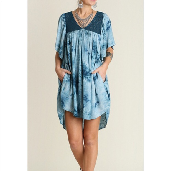 Umgee Dresses & Skirts - Umgee | Tie Dye Blue Boho Pocket Babydoll Dress